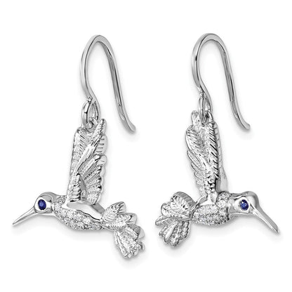 Sterlingsilber Rhodiniert Weiß Eis.01 Diamant und Saphir Hummingbird Ohrringe