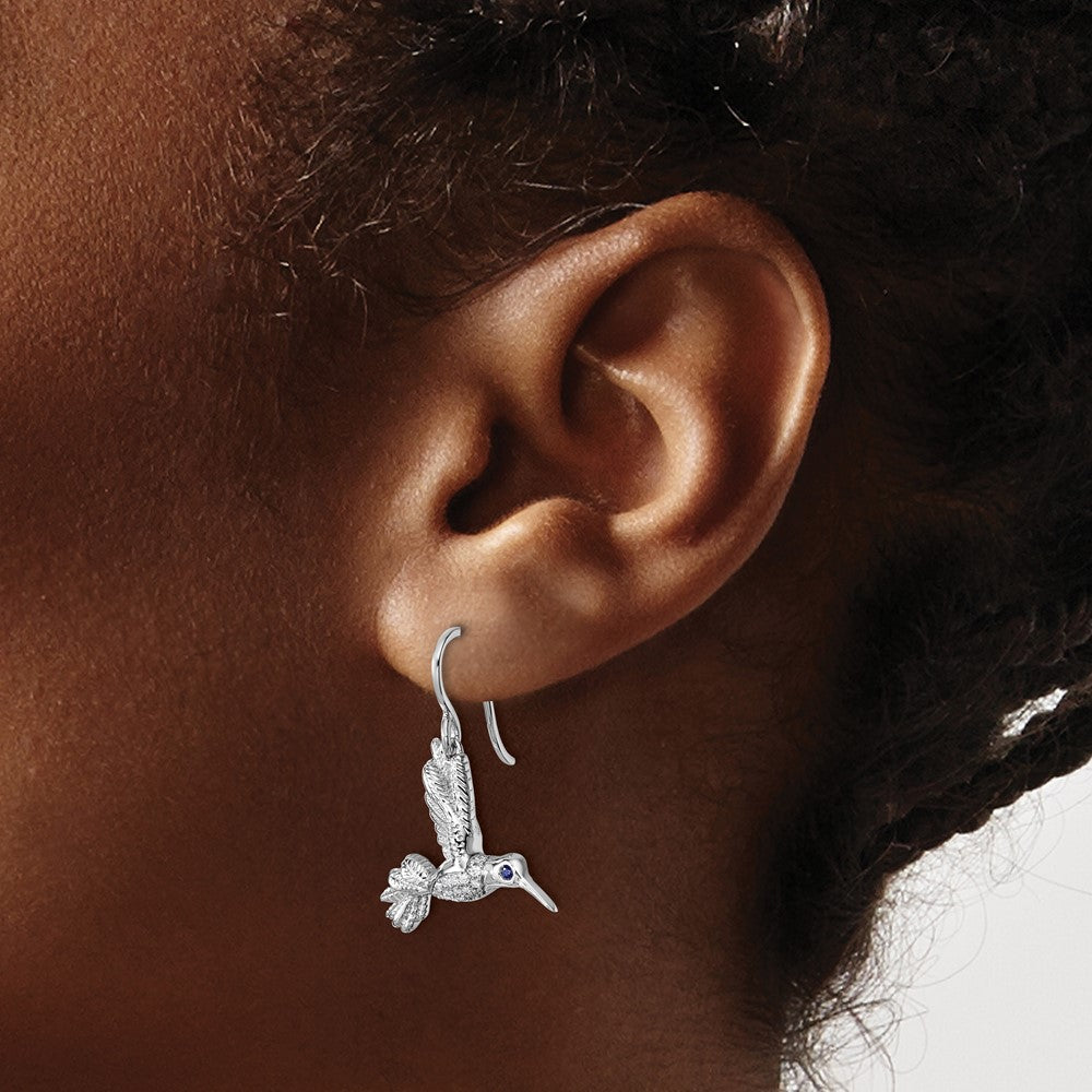 Sterlingsilber Rhodiniert Weiß Eis.01 Diamant und Saphir Hummingbird Ohrringe