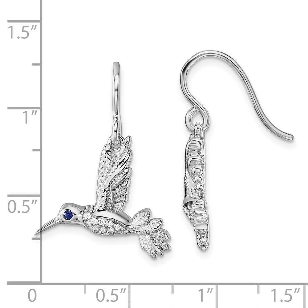 Sterlingsilber Rhodiniert Weiß Eis.01 Diamant und Saphir Hummingbird Ohrringe