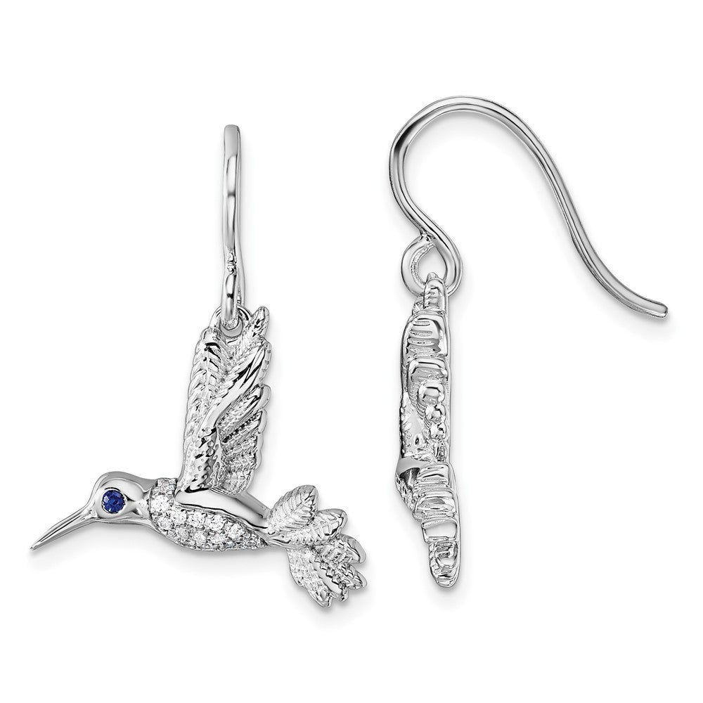 Sterlingsilber Rhodiniert Weiß Eis.01 Diamant und Saphir Hummingbird Ohrringe