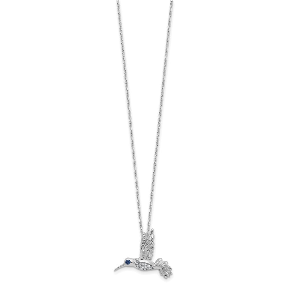 Sterlingsilber Rhodiniert Plt Weiß Eis.01 Diamant und Saphir Hummingbird mit 2 Zoll Verlängerung Halskette