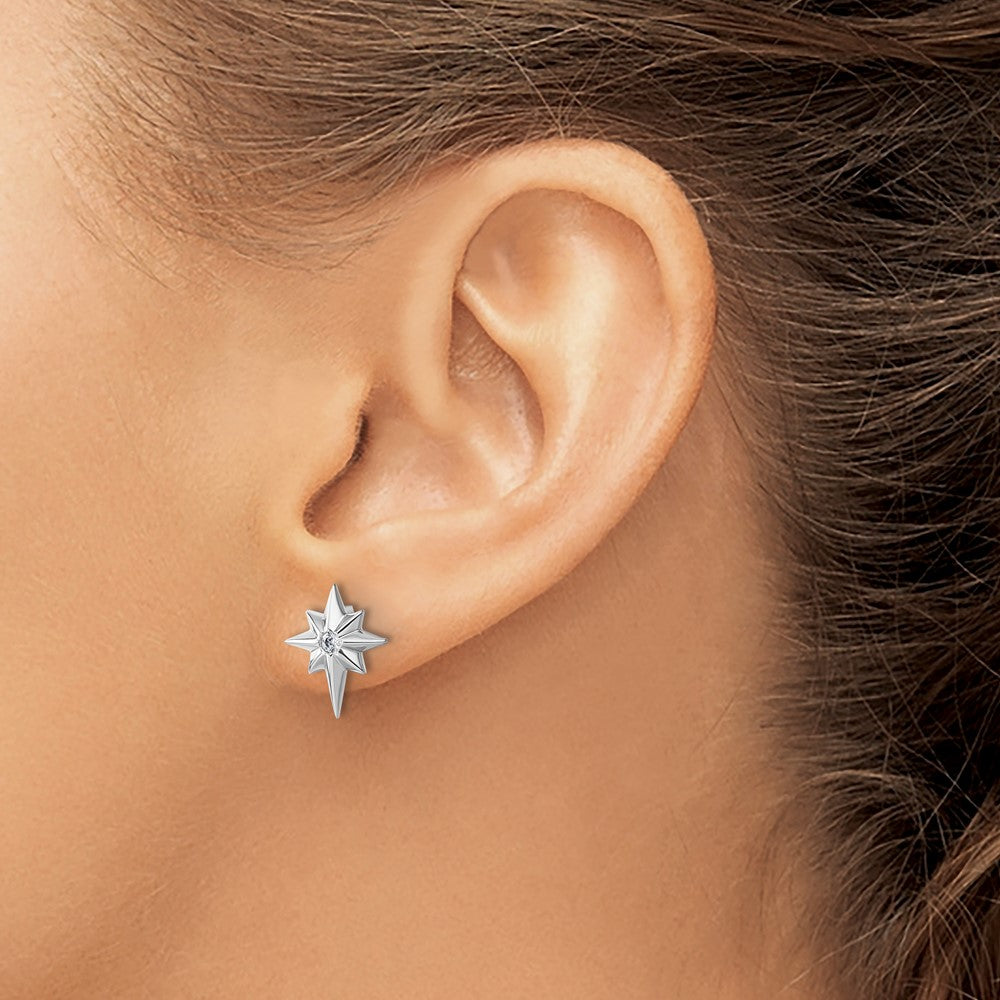 Sterlingsilber Rhodiniert Weiß Eis.05 Diamant Stern Ohrstecker