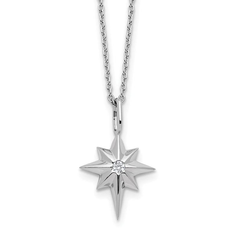 Sterlingsilber Rhodiniert Weiß Eis.05 Diamant Stern mit 2 Zoll Verlängerung Halskette