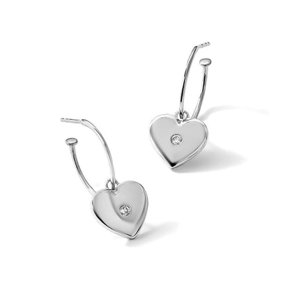 Sterlingsilber Rhodiniert Weiß Eis.01 Diamant Herz Stecker C- Creolen