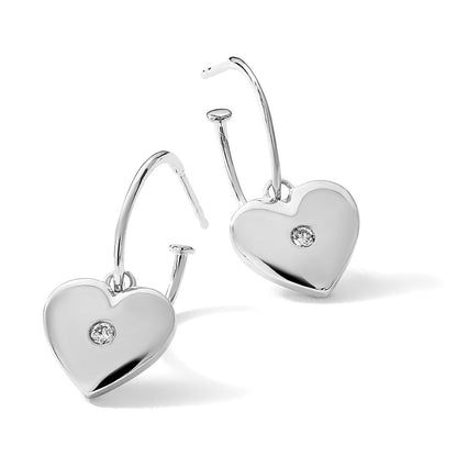 Sterlingsilber Rhodiniert Weiß Eis.01 Diamant Herz Stecker C- Creolen