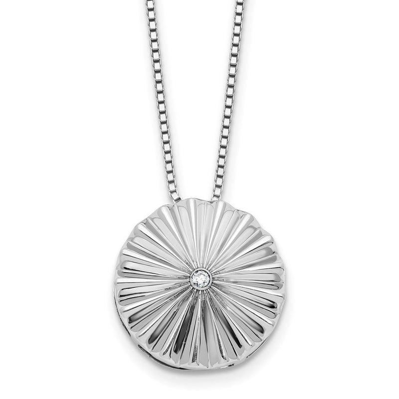 Sterlingsilber Rhodiniert Weiß Eis.02 Diamant Fanned Kreis mit 2 Zoll Verlängerung. Halskette