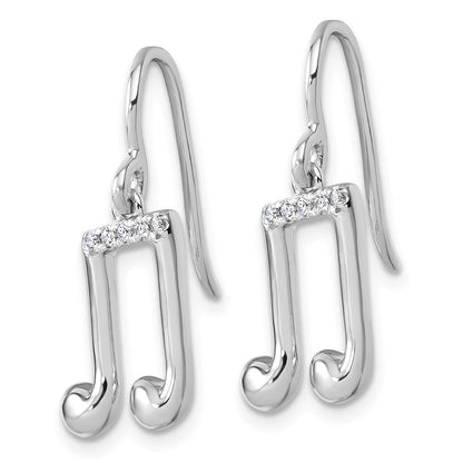 Sterlingsilber Rhodiniert Weiß Eis.08 Diamant Musik Note Ohrhänger