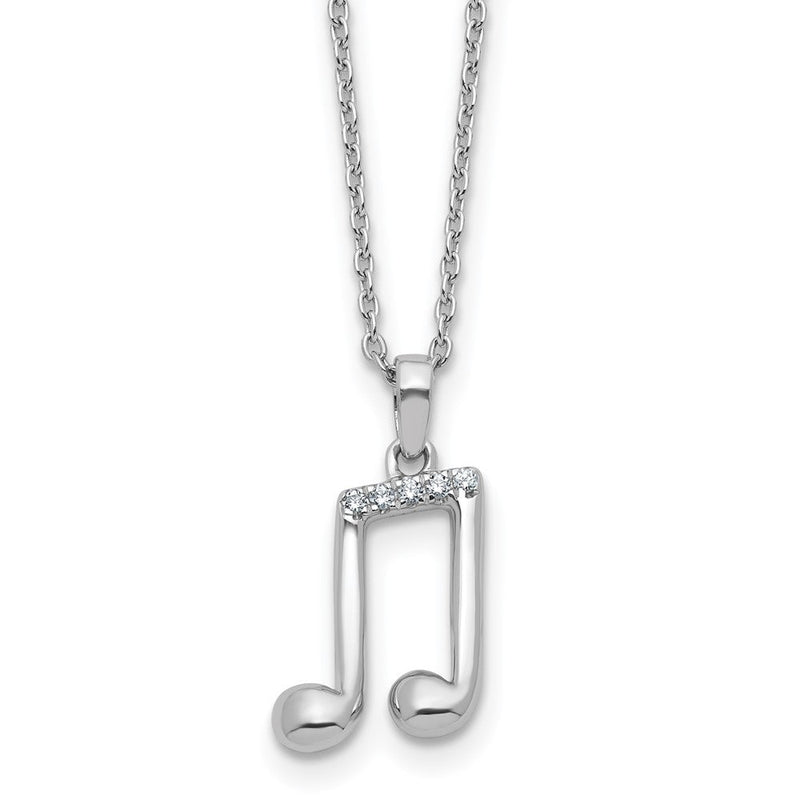 Sterlingsilber Rhodiniert Weiß Eis.05 Diamant Musik Note mit 2 Zoll Verlängerung. Halskette