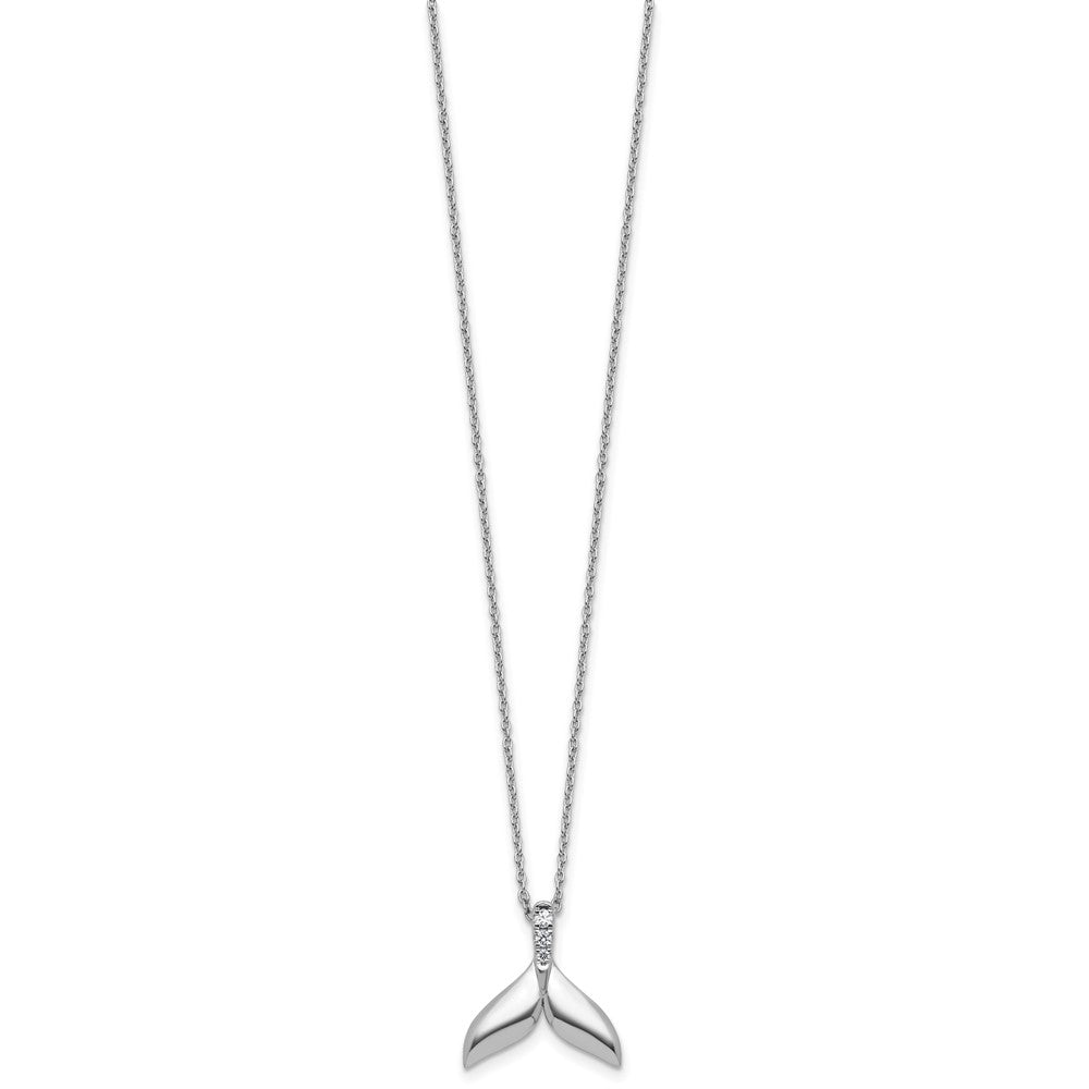 Sterlingsilber Rhodiniert Weiß Eis.08 Diamant Wal Schwanz mit 2 Zoll Verlängerung. Halskette