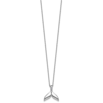 Sterlingsilber Rhodiniert Weiß Eis.08 Diamant Wal Schwanz mit 2 Zoll Verlängerung. Halskette