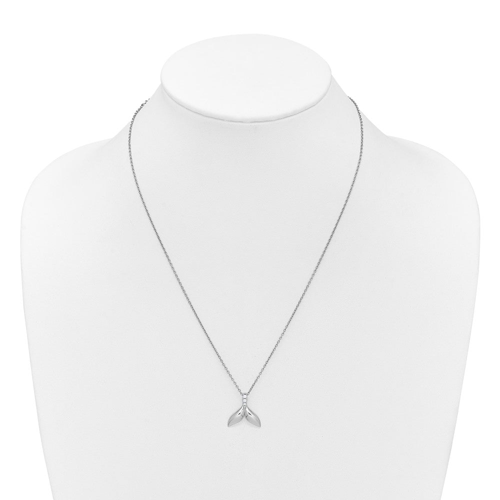 Sterlingsilber Rhodiniert Weiß Eis.08 Diamant Wal Schwanz mit 2 Zoll Verlängerung. Halskette