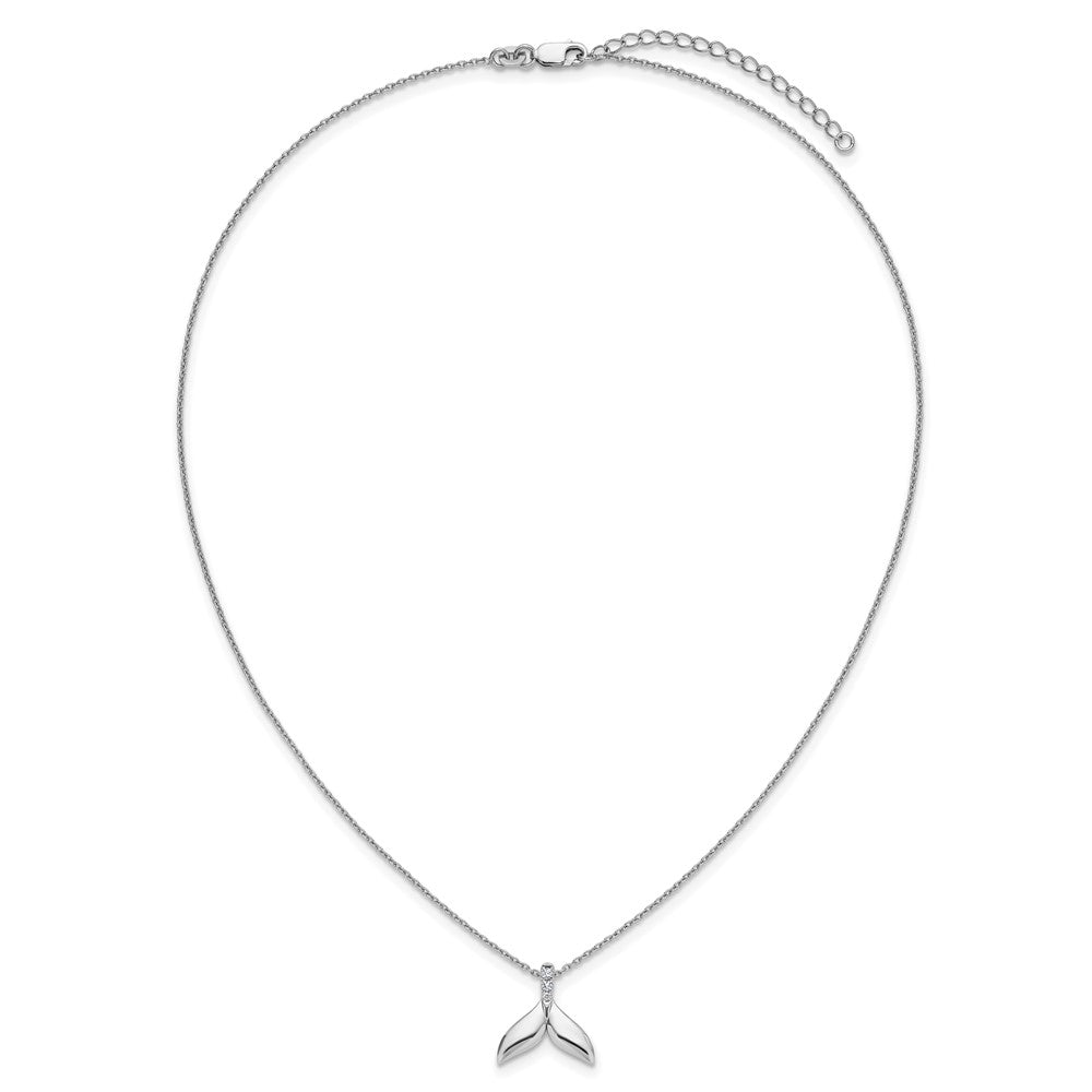 Sterlingsilber Rhodiniert Weiß Eis.08 Diamant Wal Schwanz mit 2 Zoll Verlängerung. Halskette
