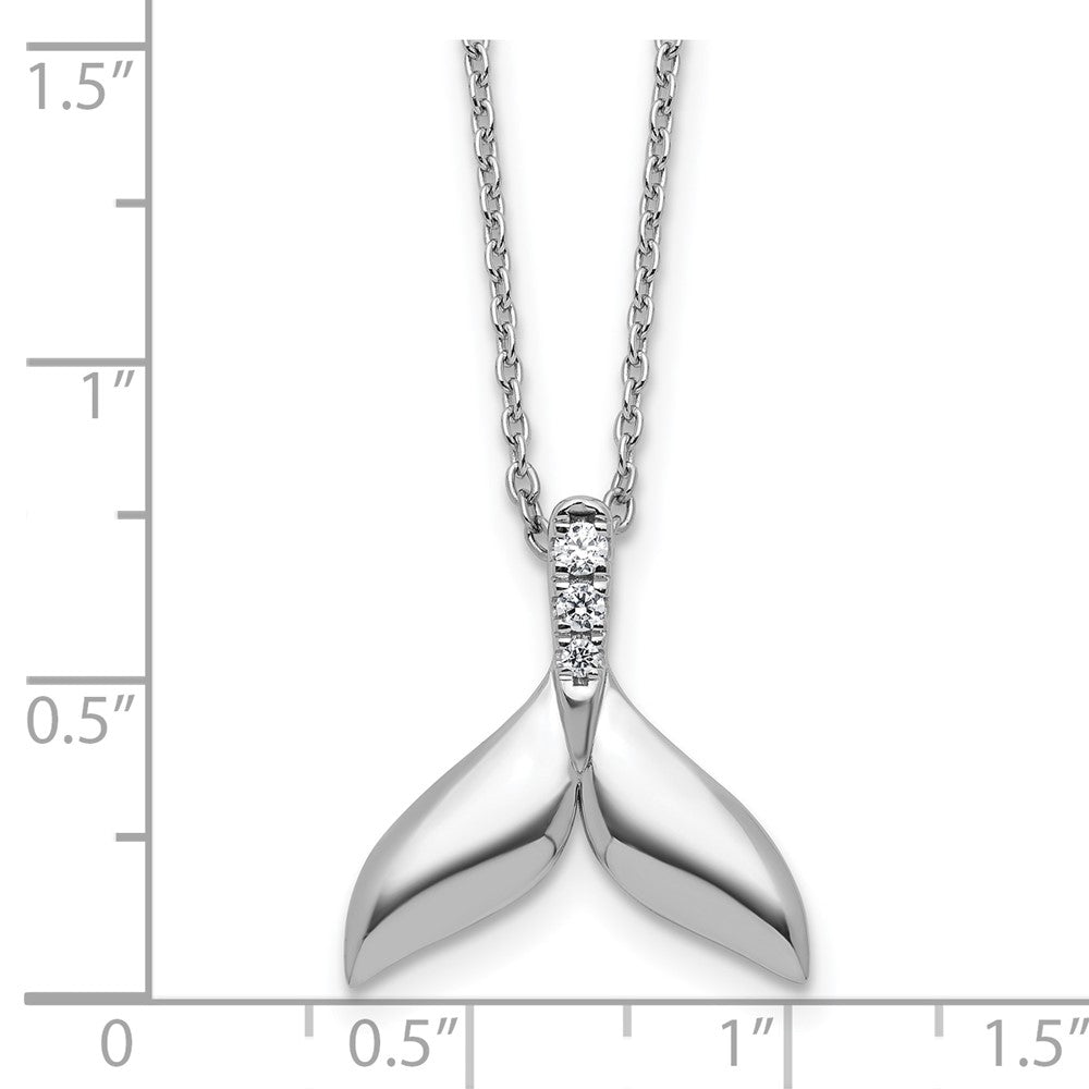 Sterlingsilber Rhodiniert Weiß Eis.08 Diamant Wal Schwanz mit 2 Zoll Verlängerung. Halskette