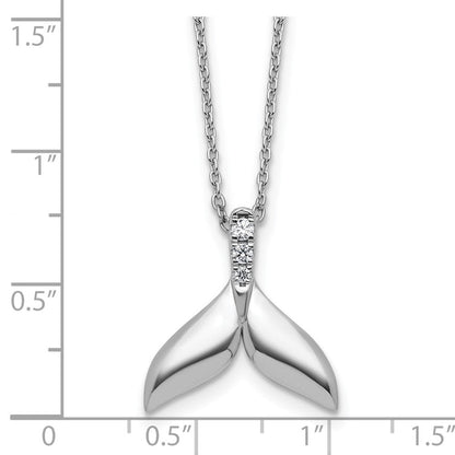 Sterlingsilber Rhodiniert Weiß Eis.08 Diamant Wal Schwanz mit 2 Zoll Verlängerung. Halskette