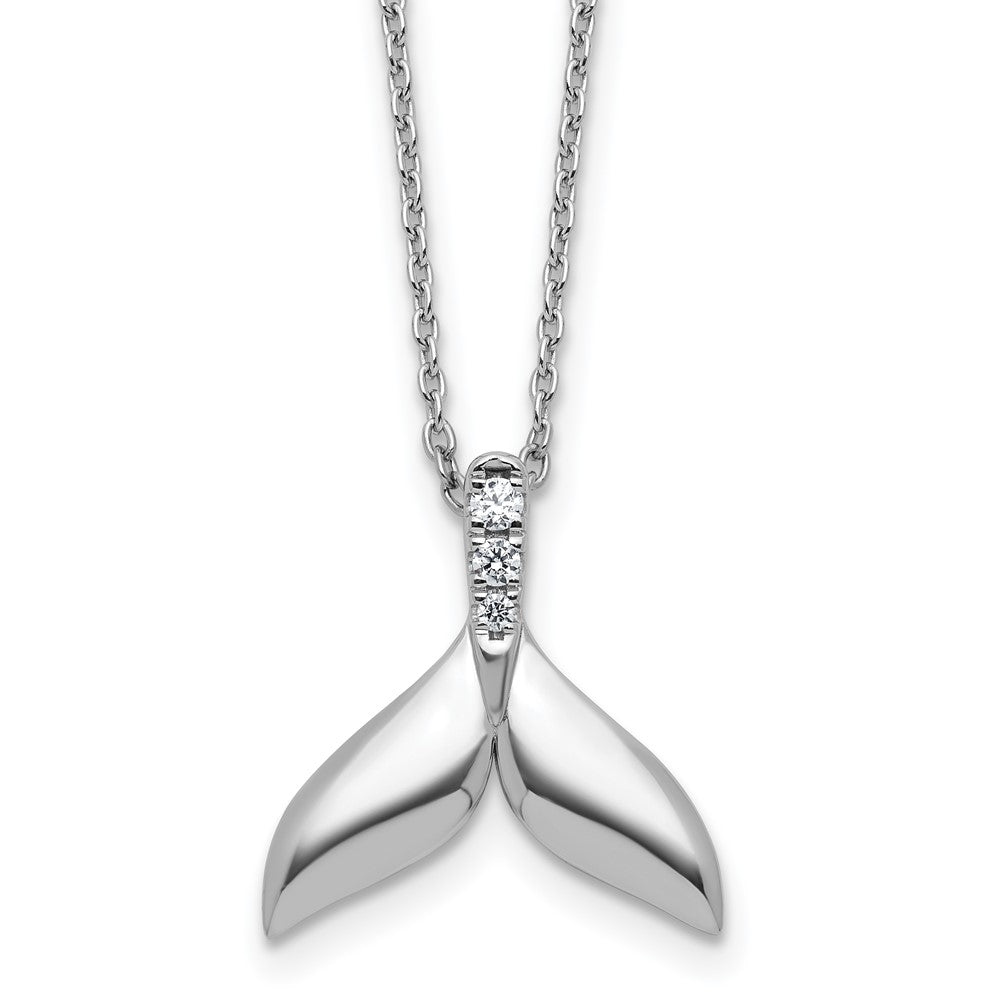 Sterlingsilber Rhodiniert Weiß Eis.08 Diamant Wal Schwanz mit 2 Zoll Verlängerung. Halskette