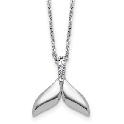 Sterlingsilber Rhodiniert Weiß Eis.08 Diamant Wal Schwanz mit 2 Zoll Verlängerung. Halskette