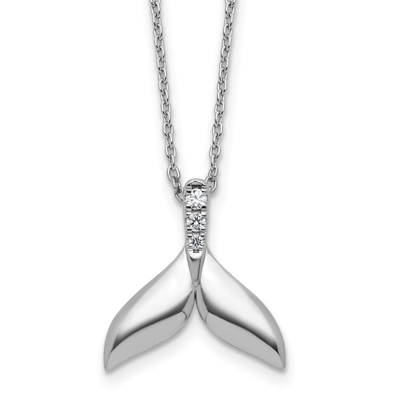 Sterlingsilber Rhodiniert Weiß Eis.08 Diamant Wal Schwanz mit 2 Zoll Verlängerung. Halskette