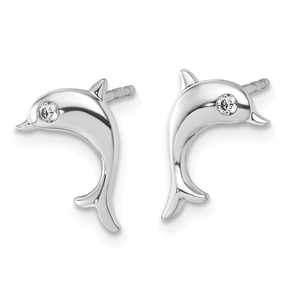 Sterlingsilber Rhodiniert Weiß Eis.05 Diamant Delfin Ohrstecker