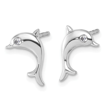 Sterlingsilber Rhodiniert Weiß Eis.05 Diamant Delfin Ohrstecker