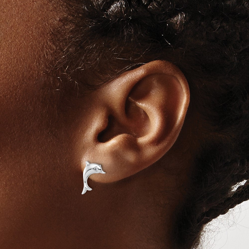 Sterlingsilber Rhodiniert Weiß Eis.05 Diamant Delfin Ohrstecker