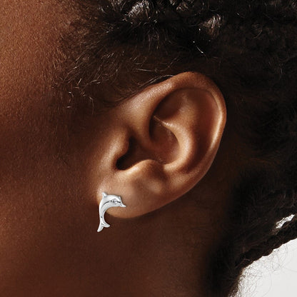 Sterlingsilber Rhodiniert Weiß Eis.05 Diamant Delfin Ohrstecker