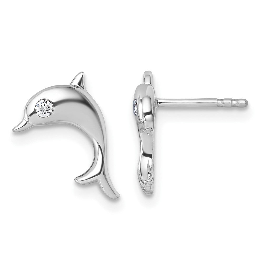 Sterlingsilber Rhodiniert Weiß Eis.05 Diamant Delfin Ohrstecker