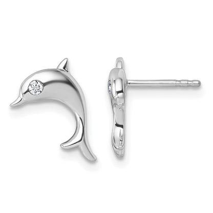 Sterlingsilber Rhodiniert Weiß Eis.05 Diamant Delfin Ohrstecker