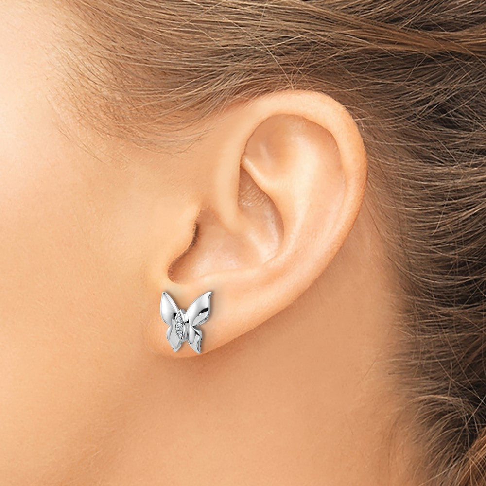 Sterlingsilber Rhodiniert Weiß Eis.05 Diamant Schmetterling Ohrstecker