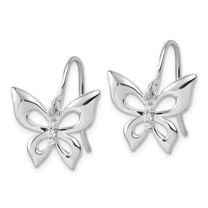 Sterlingsilber Rhodiniert Weiß Eis.05 Diamant Schmetterling Ohrhänger