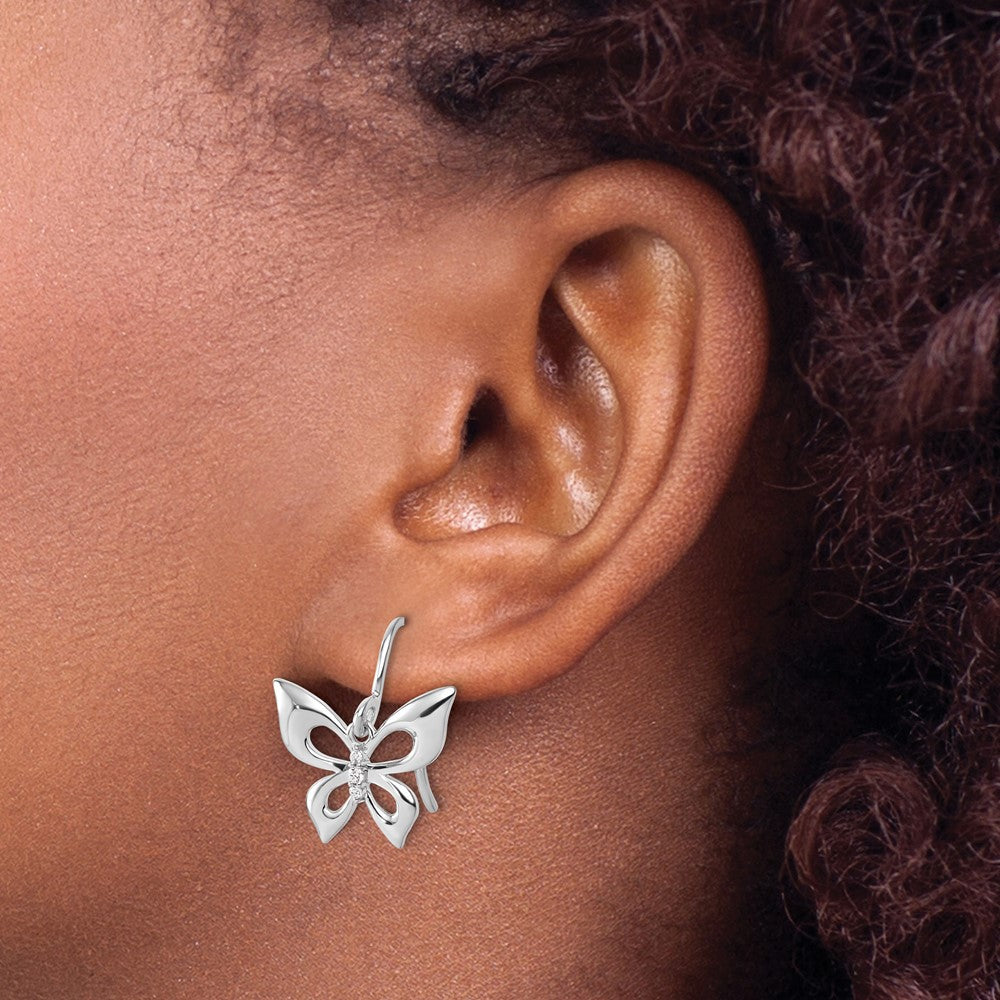 Sterlingsilber Rhodiniert Weiß Eis.05 Diamant Schmetterling Ohrhänger