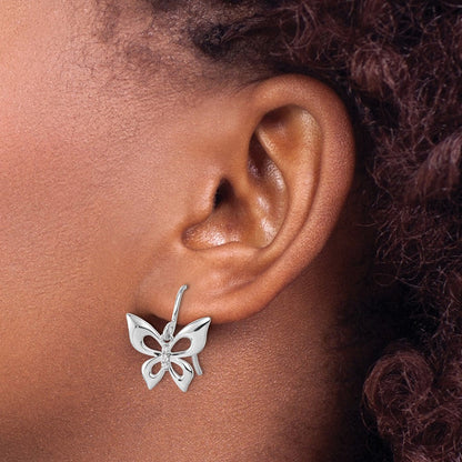 Sterlingsilber Rhodiniert Weiß Eis.05 Diamant Schmetterling Ohrhänger