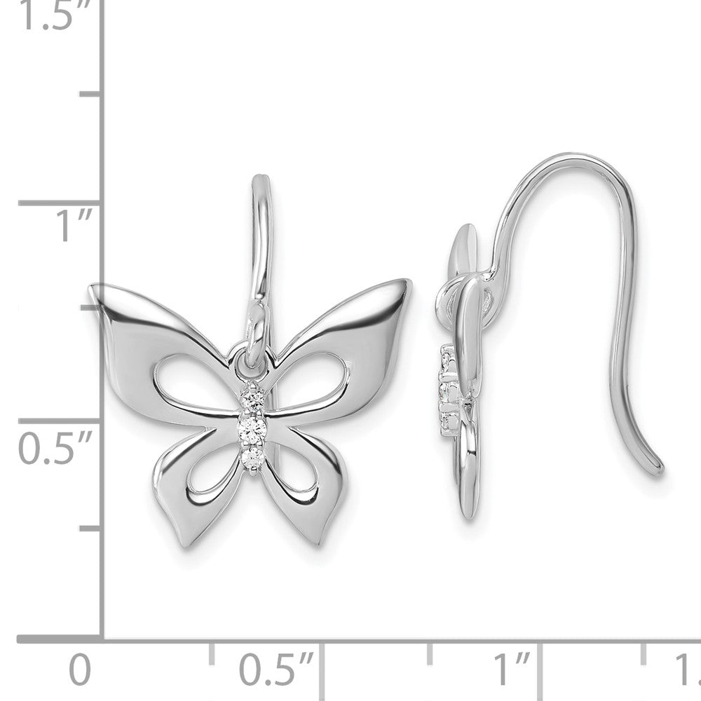 Sterlingsilber Rhodiniert Weiß Eis.05 Diamant Schmetterling Ohrhänger
