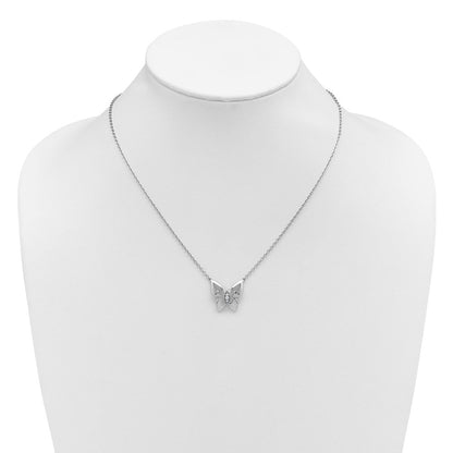 Sterlingsilber Rhodiniert Weiß Eis.05 Diamant Schmetterling Halskette