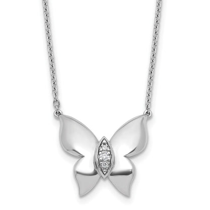 Sterlingsilber Rhodiniert Weiß Eis.05 Diamant Schmetterling Halskette