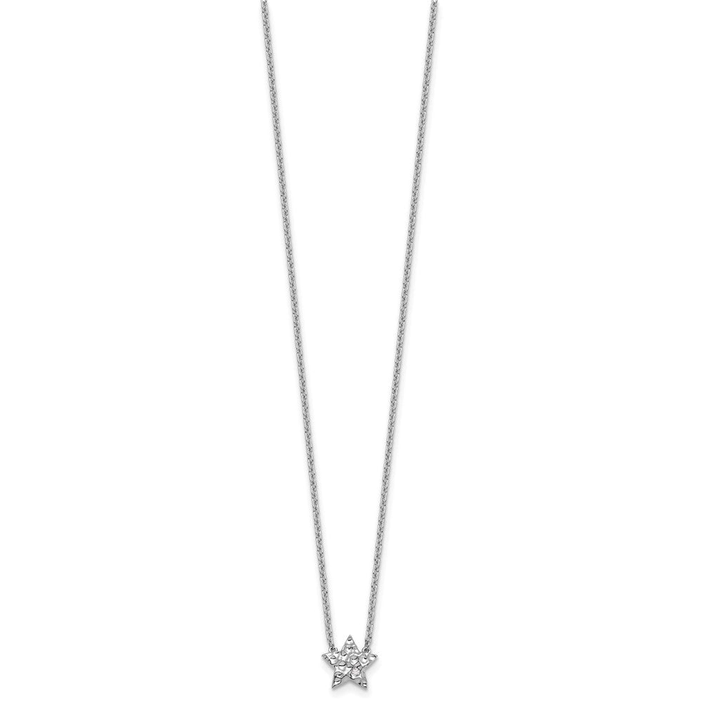Sterlingsilber Rhodiniert Weiß Eis.01 Diamant Strukturiert Stern Halskette