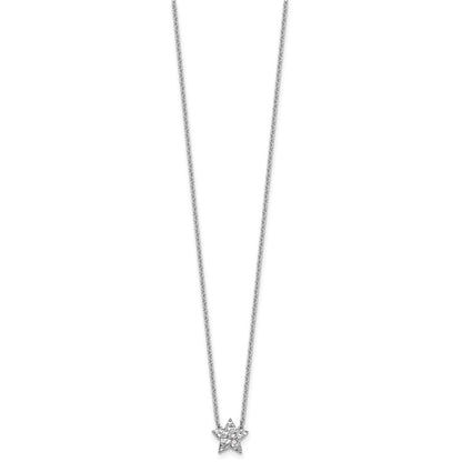 Sterlingsilber Rhodiniert Weiß Eis.01 Diamant Strukturiert Stern Halskette