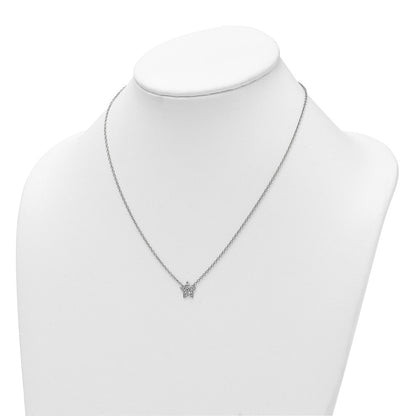 Sterlingsilber Rhodiniert Weiß Eis.01 Diamant Strukturiert Stern Halskette