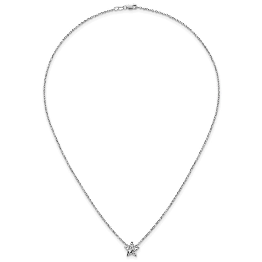 Sterlingsilber Rhodiniert Weiß Eis.01 Diamant Strukturiert Stern Halskette