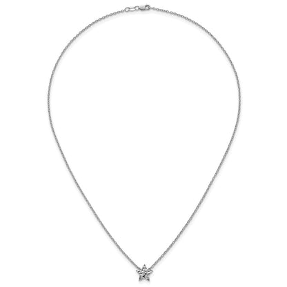 Sterlingsilber Rhodiniert Weiß Eis.01 Diamant Strukturiert Stern Halskette