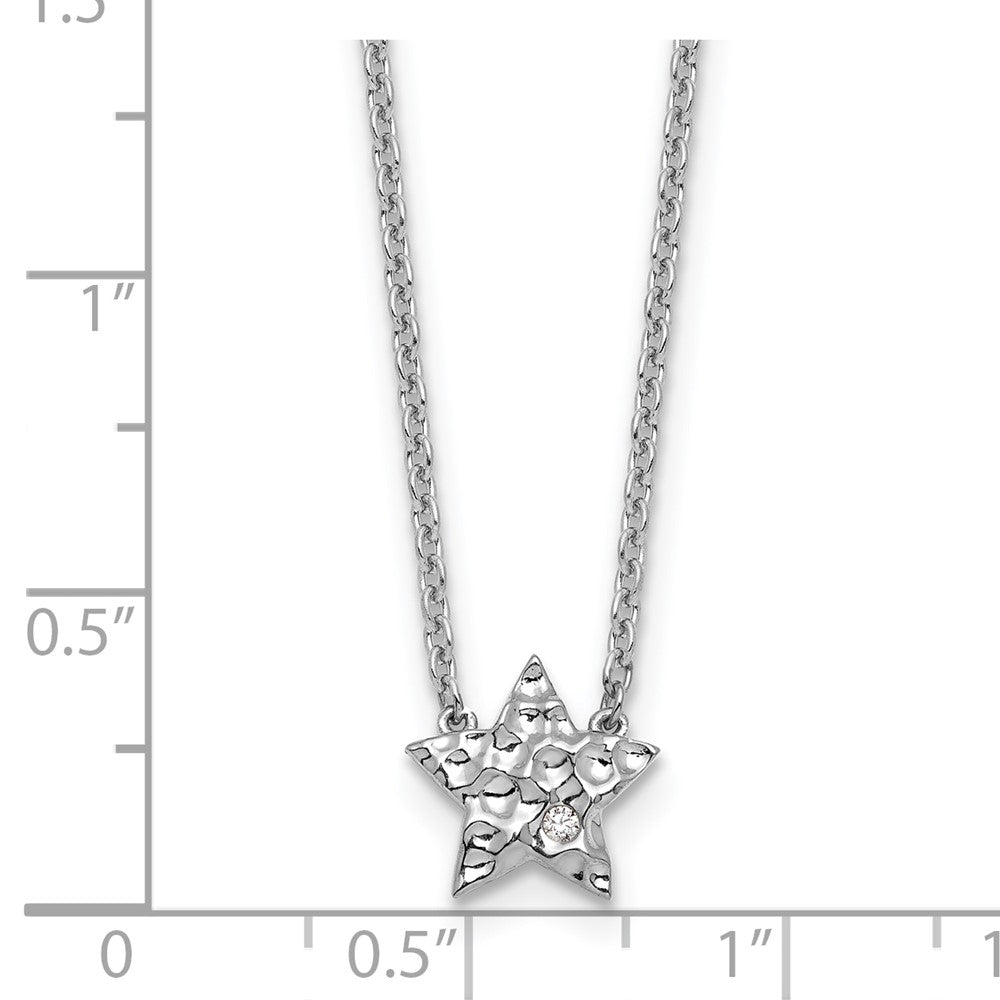 Sterlingsilber Rhodiniert Weiß Eis.01 Diamant Strukturiert Stern Halskette