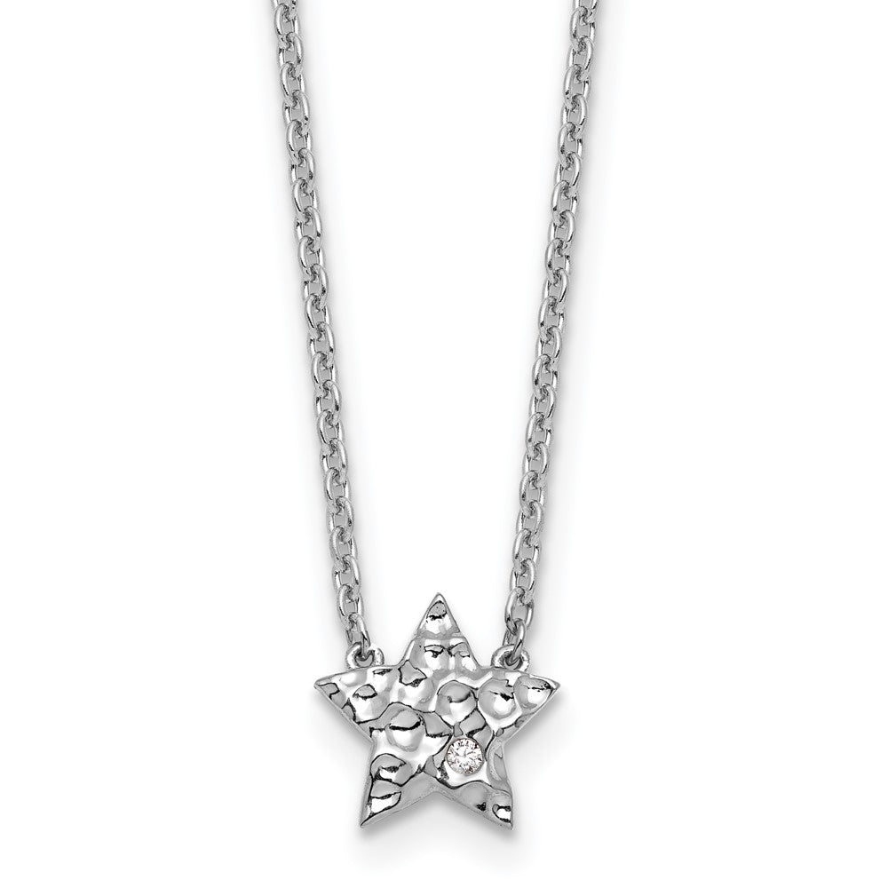 Sterlingsilber Rhodiniert Weiß Eis.01 Diamant Strukturiert Stern Halskette