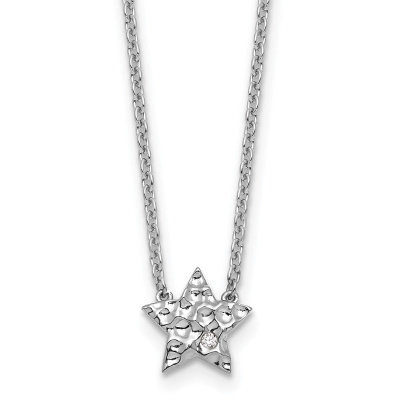 Sterlingsilber Rhodiniert Weiß Eis.01 Diamant Strukturiert Stern Halskette