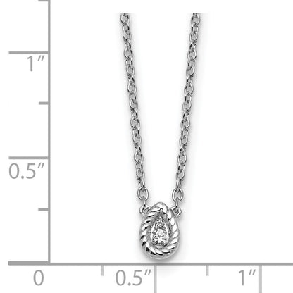 Sterlingsilber Rhodiniert Weiß Eis.05 Diamant Gedreht Tropfen Halskette