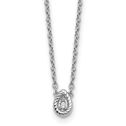 Sterlingsilber Rhodiniert Weiß Eis.05 Diamant Gedreht Tropfen Halskette