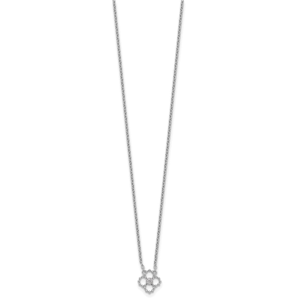 Weiß Eis Sterlingsilber Rhodiniert.05 Diamant Gekugelt Quatrefoil Halskette