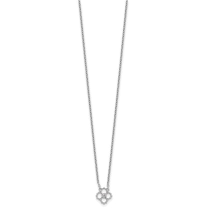 Weiß Eis Sterlingsilber Rhodiniert.05 Diamant Gekugelt Quatrefoil Halskette