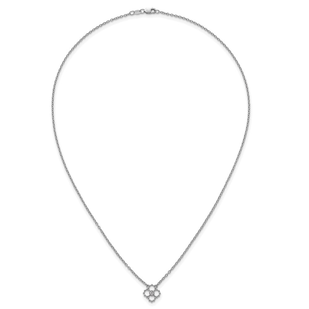 Weiß Eis Sterlingsilber Rhodiniert.05 Diamant Gekugelt Quatrefoil Halskette