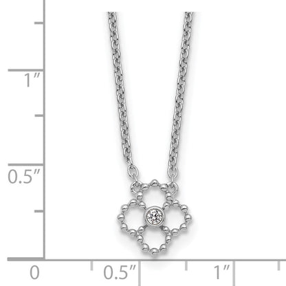 Weiß Eis Sterlingsilber Rhodiniert.05 Diamant Gekugelt Quatrefoil Halskette