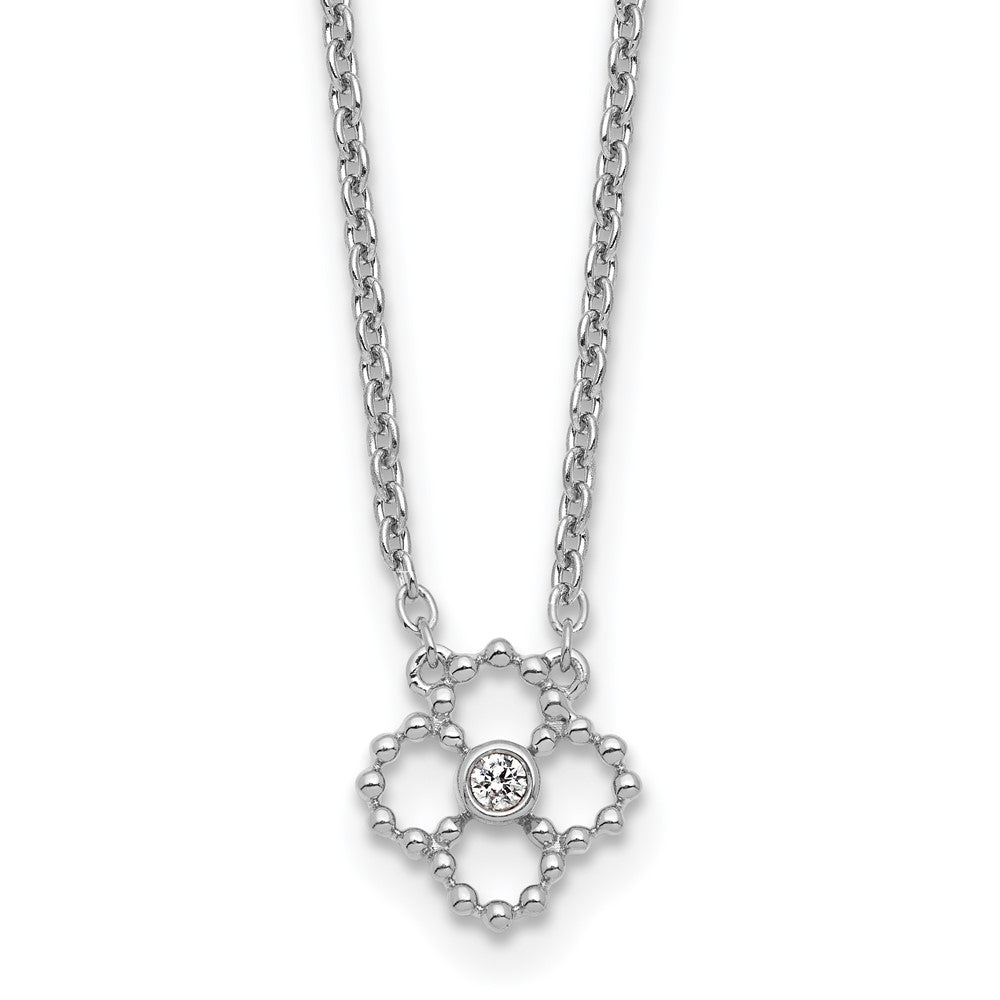 Weiß Eis Sterlingsilber Rhodiniert.05 Diamant Gekugelt Quatrefoil Halskette