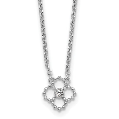 Weiß Eis Sterlingsilber Rhodiniert.05 Diamant Gekugelt Quatrefoil Halskette